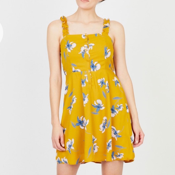 Collective concepts mini ruffle strap floral design in mustard colour - Picture 3 of 3